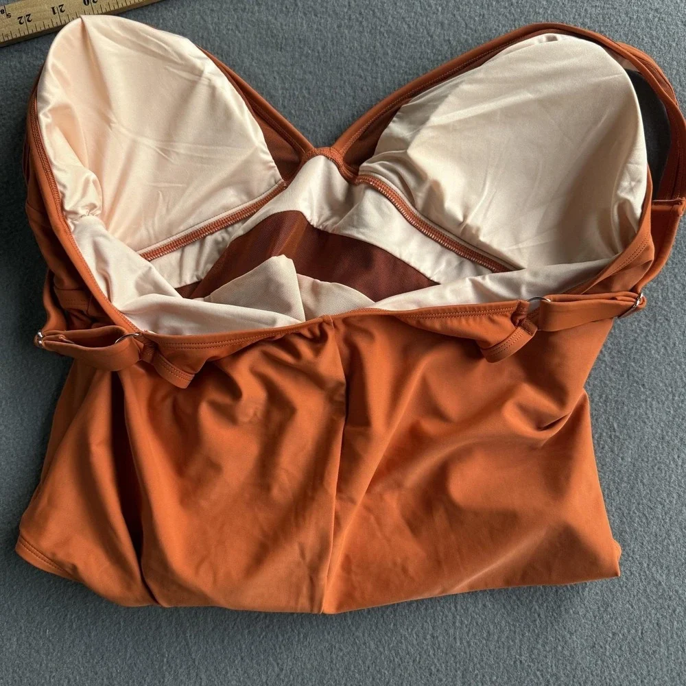 Cupshe Swimsuit Womens 3X Orange Mesh Panel One Piece Adjustable Strap NWT
